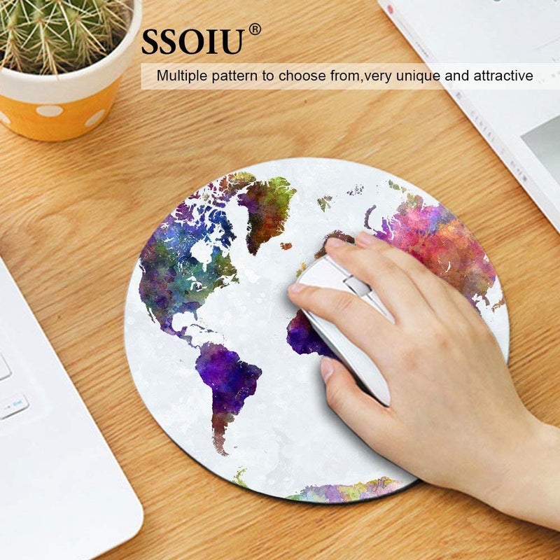 SSOIU Vintage Watercolor World Map Print Art Round Mouse Pad Cute Retro Old Map Circular Mouse Pads Cute Mat 7.87X7.87 Inch (200mmX200mmX3mm) - Image 3